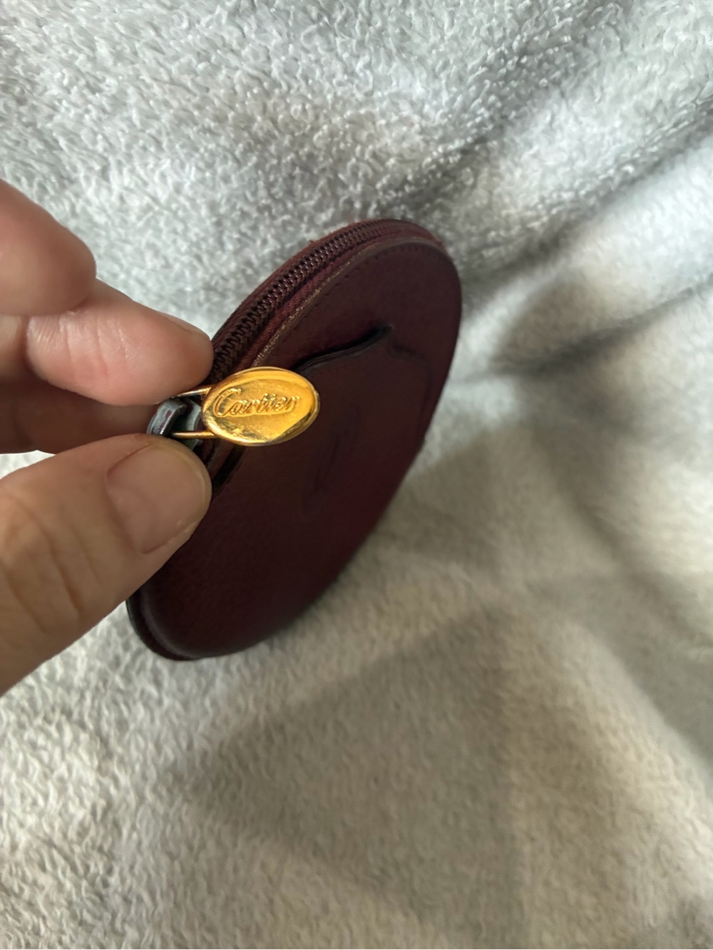 Cartier Round Leather Coin Case in Burgundy - Picture 3 of 10